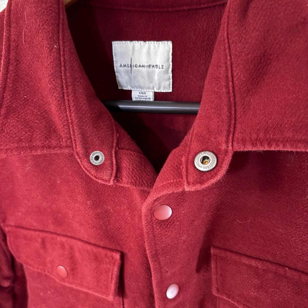 American Eagle Maroon Snap Button Heavy Flannel Overshirt Jacket | Size L - Picture 4 of 5